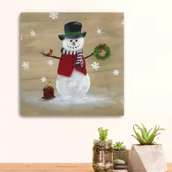 Christmas Art & Wall Decor>Kirklands Home Snowman Birdhouse Canvas Christmas Art Print Brown