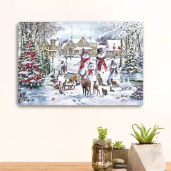 Christmas Art & Wall Decor>Kirklands Home Snowman Family Canvas Art Print White