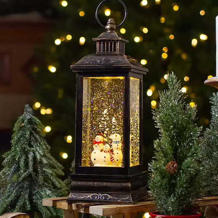 Christmas Decorations>Kirklands Home Snowman Family Christmas LED Glitter Snow Globe Black