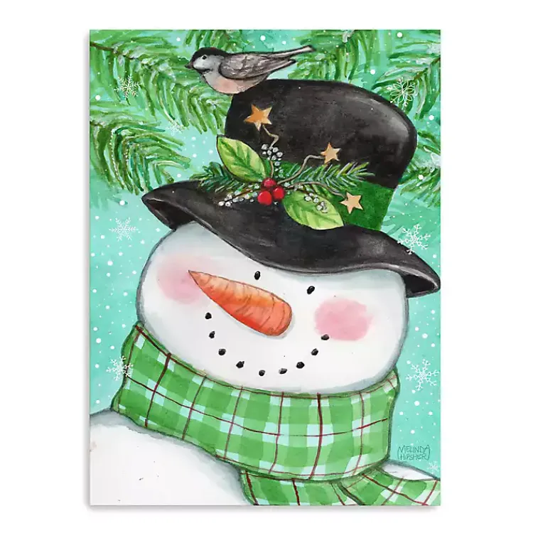 Christmas Art & Wall Decor>Kirklands Home Snowman Holly with Bird Canvas Christmas Art Print Green