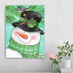 Christmas Art & Wall Decor>Kirklands Home Snowman Holly with Bird Canvas Christmas Art Print Green