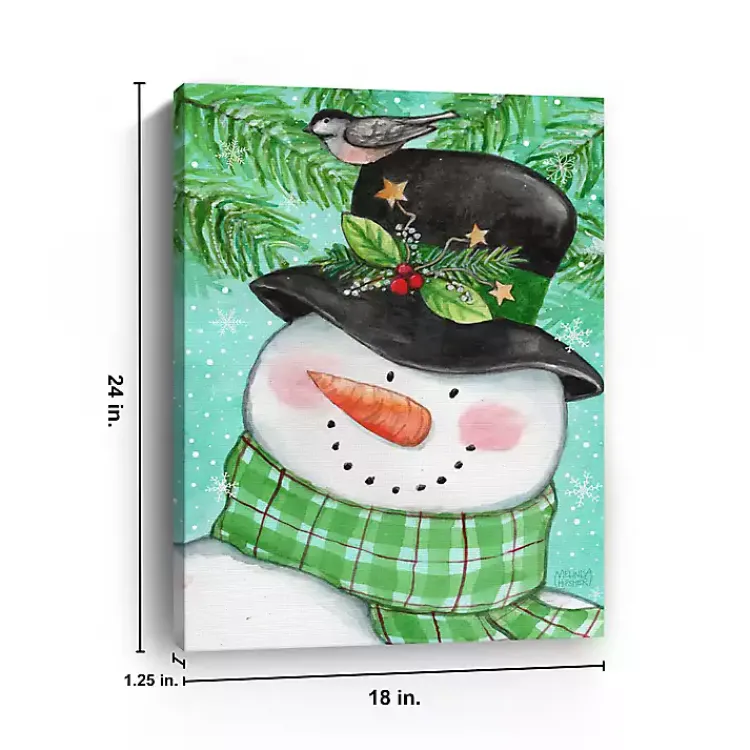 Christmas Art & Wall Decor>Kirklands Home Snowman Holly with Bird Canvas Christmas Art Print Green