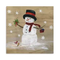 Christmas Art & Wall Decor>Kirklands Home Snowman Mistletoe Canvas Christmas Art Print Brown