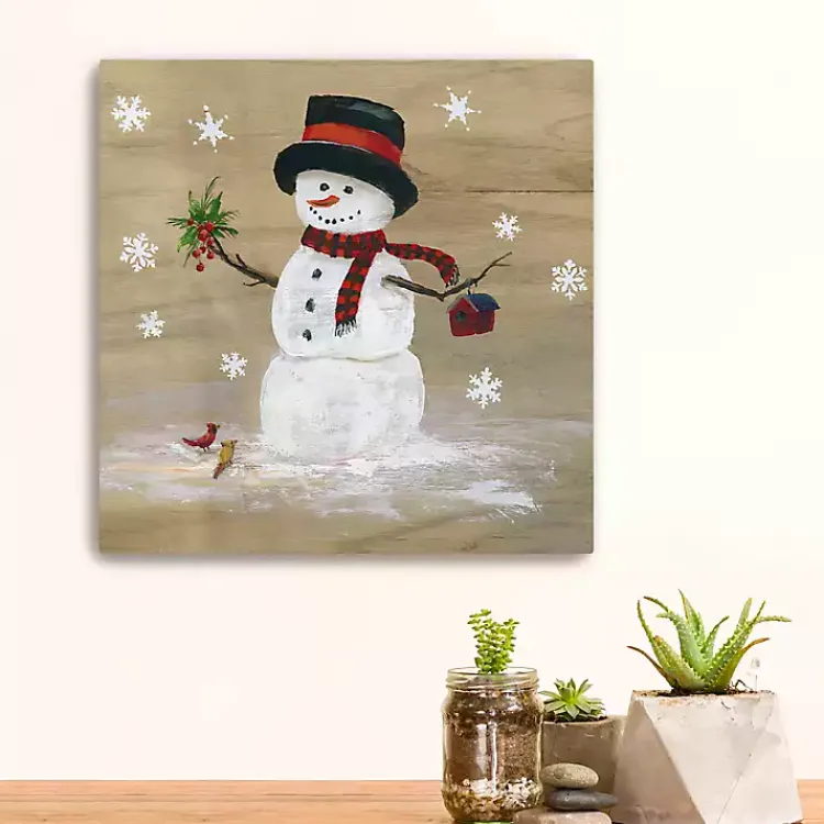 Christmas Art & Wall Decor>Kirklands Home Snowman Mistletoe Canvas Christmas Art Print Brown