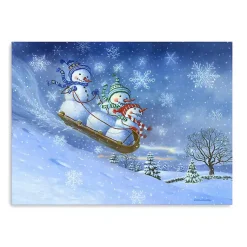 Christmas Art & Wall Decor>Kirklands Home Snowman Sledding Canvas Christmas Art Print Blue