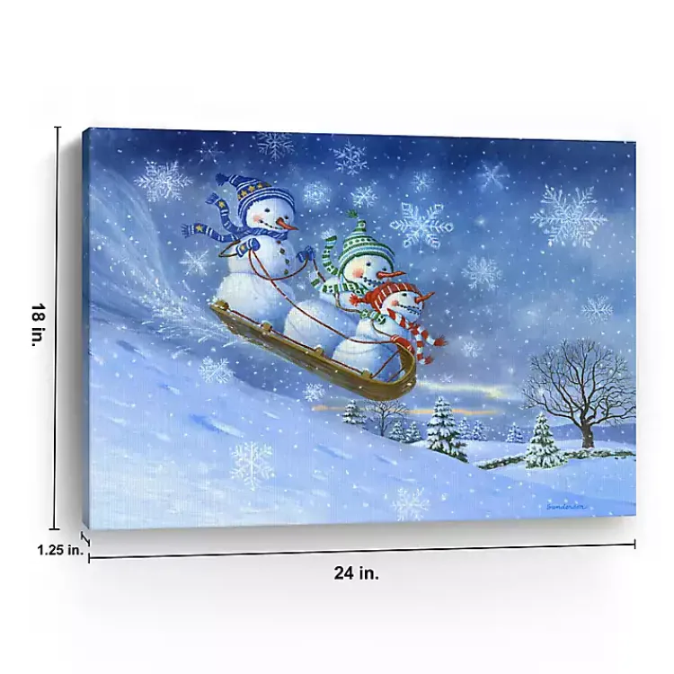 Christmas Art & Wall Decor>Kirklands Home Snowman Sledding Canvas Christmas Art Print Blue