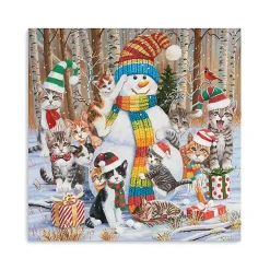 Christmas Art & Wall Decor>Kirklands Home Snowman with Kittens Canvas Christmas Art Print Multi