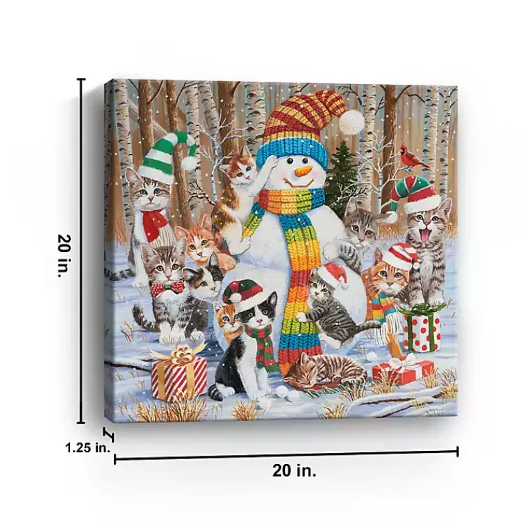 Christmas Art & Wall Decor>Kirklands Home Snowman with Kittens Canvas Christmas Art Print Multi