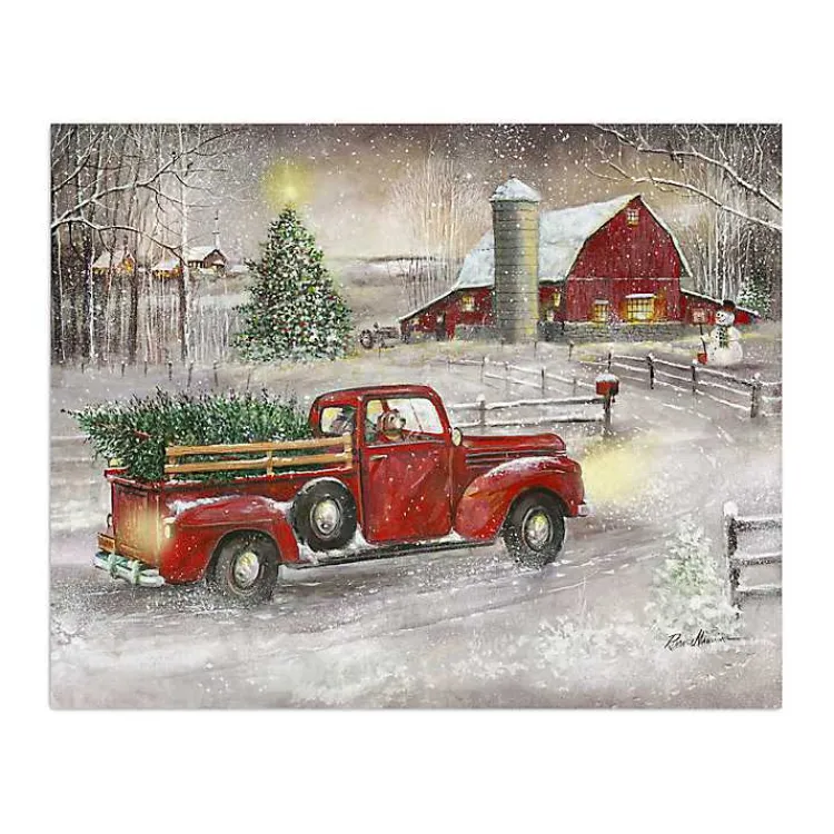 Christmas Art & Wall Decor>Kirklands Home Snowy Barn and Truck Canvas Art Print