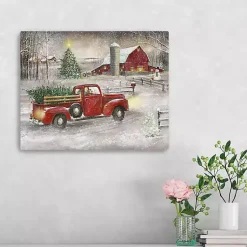 Christmas Art & Wall Decor>Kirklands Home Snowy Barn and Truck Canvas Art Print