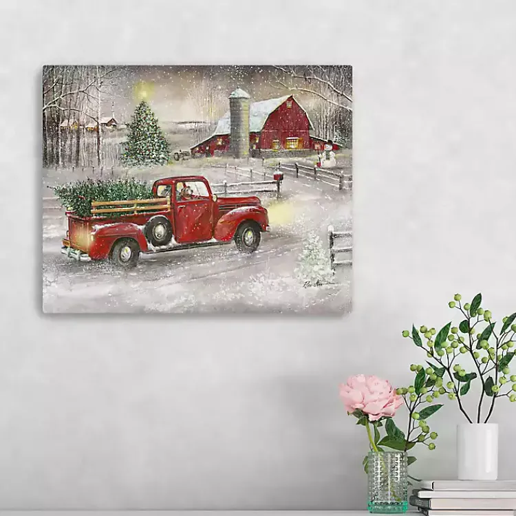 Christmas Art & Wall Decor>Kirklands Home Snowy Barn and Truck Canvas Art Print