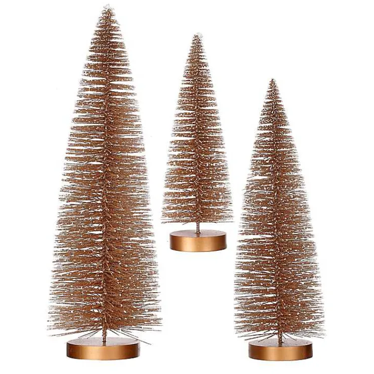 Christmas Decorations>Kirklands Home Snowy Bronze Bristle Christmas Trees, Set of 3 Gold