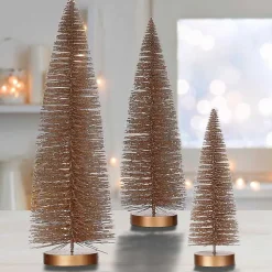 Christmas Decorations>Kirklands Home Snowy Bronze Bristle Christmas Trees, Set of 3 Gold