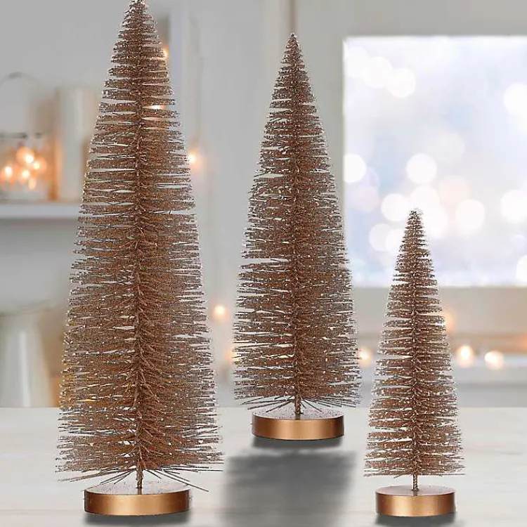 Christmas Decorations>Kirklands Home Snowy Bronze Bristle Christmas Trees, Set of 3 Gold
