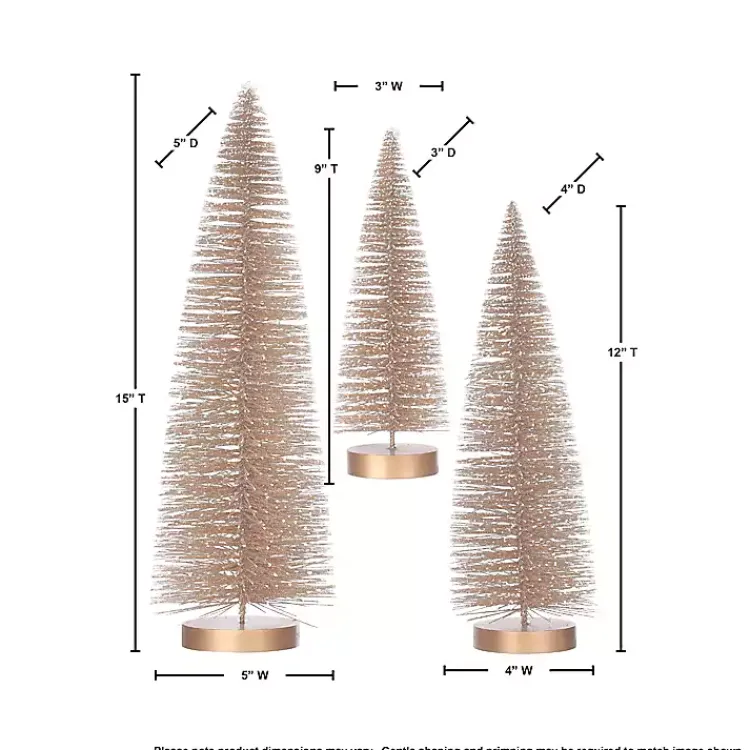Christmas Decorations>Kirklands Home Snowy Bronze Bristle Christmas Trees, Set of 3 Gold