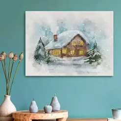 Christmas Art & Wall Decor>Kirklands Home Snowy Cabin Canvas Art Print