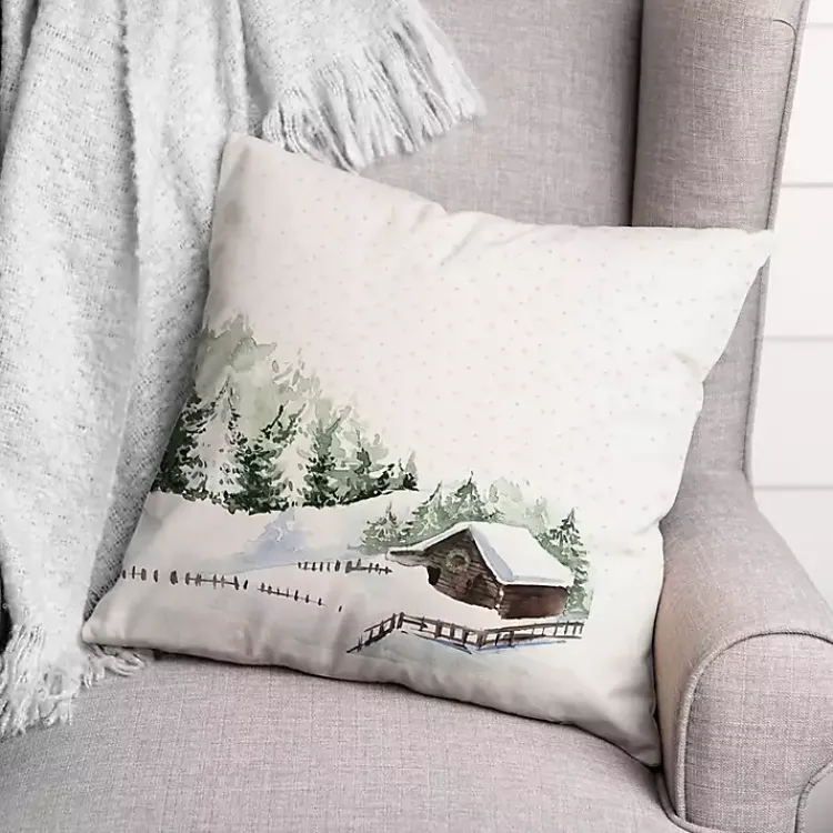 Christmas Pillows>Kirklands Home Snowy Cabin Christmas Pillow Gray