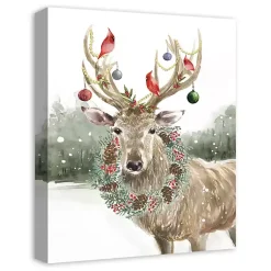 Christmas Art & Wall Decor>Kirklands Home Snowy Christmas Deer Canvas Art Print
