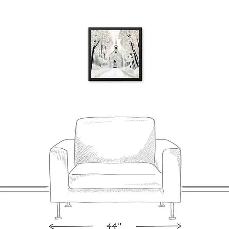 Christmas Art & Wall Decor>Kirklands Home Snowy Church Framed Canvas Art Print Black