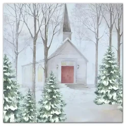 Christmas Art & Wall Decor>Kirklands Home Snowy Church Canvas Art Print White