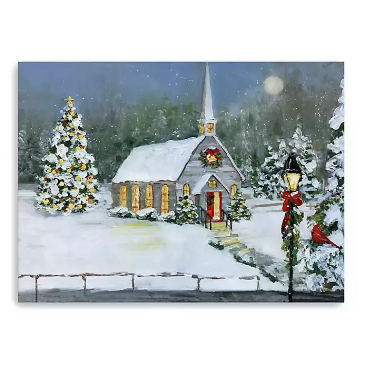 Christmas Art & Wall Decor>Kirklands Home Snowy Church Christmas Giclee Canvas Art Print Multi