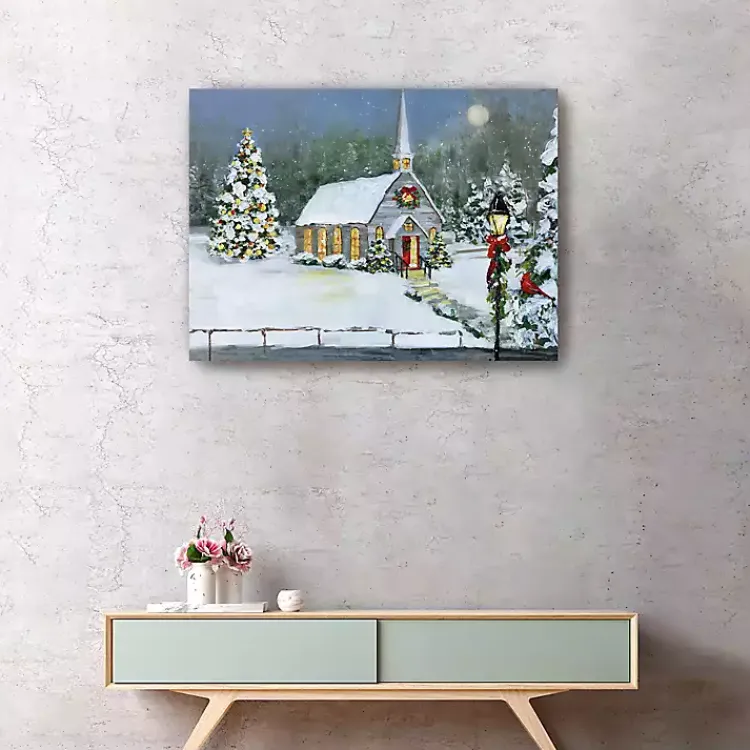 Christmas Art & Wall Decor>Kirklands Home Snowy Church Christmas Giclee Canvas Art Print Multi