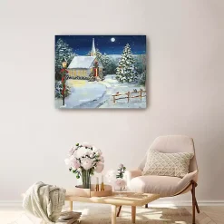 Christmas Art & Wall Decor>Kirklands Home Snowy Church Scene Medium Canvas Art Print Multi