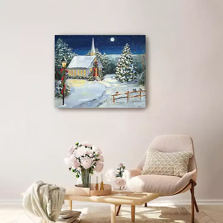 Christmas Art & Wall Decor>Kirklands Home Snowy Church Scene Medium Canvas Art Print Multi