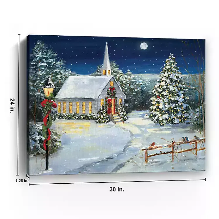 Christmas Art & Wall Decor>Kirklands Home Snowy Church Scene Medium Canvas Art Print Multi