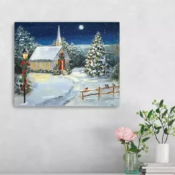 Christmas Art & Wall Decor>Kirklands Home Snowy Church Scene Small Canvas Art Print Multi