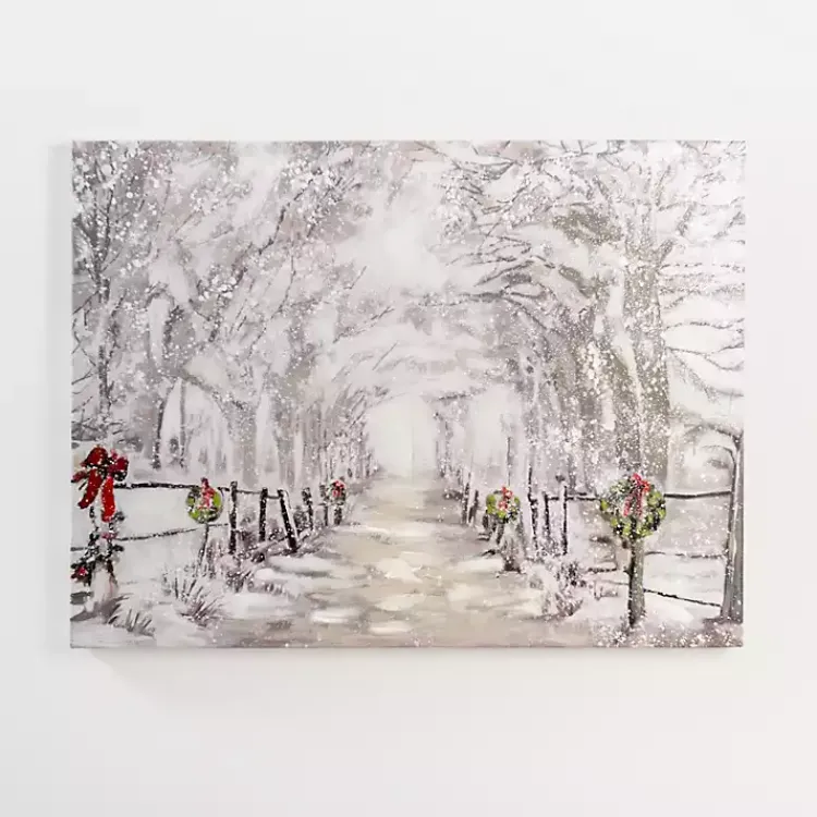 Christmas Art & Wall Decor>Kirklands Home Snowy Drive Canvas Art Print White