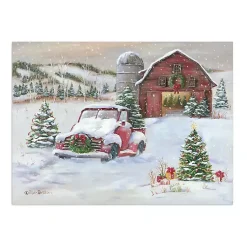 Christmas Art & Wall Decor>Kirklands Home Snowy Farm with Truck Christmas Canvas Art Print