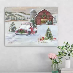 Christmas Art & Wall Decor>Kirklands Home Snowy Farm with Truck Christmas Canvas Art Print