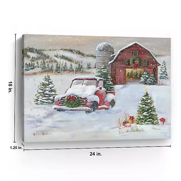 Christmas Art & Wall Decor>Kirklands Home Snowy Farm with Truck Christmas Canvas Art Print