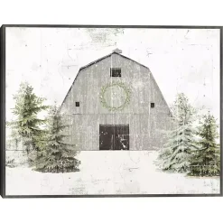 Christmas Art & Wall Decor>Kirklands Home Snowy Barn Christmas Canvas Art Print Gray