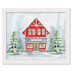 Christmas Art & Wall Decor>Kirklands Home Snowy North Pole House Framed Canvas Art Print