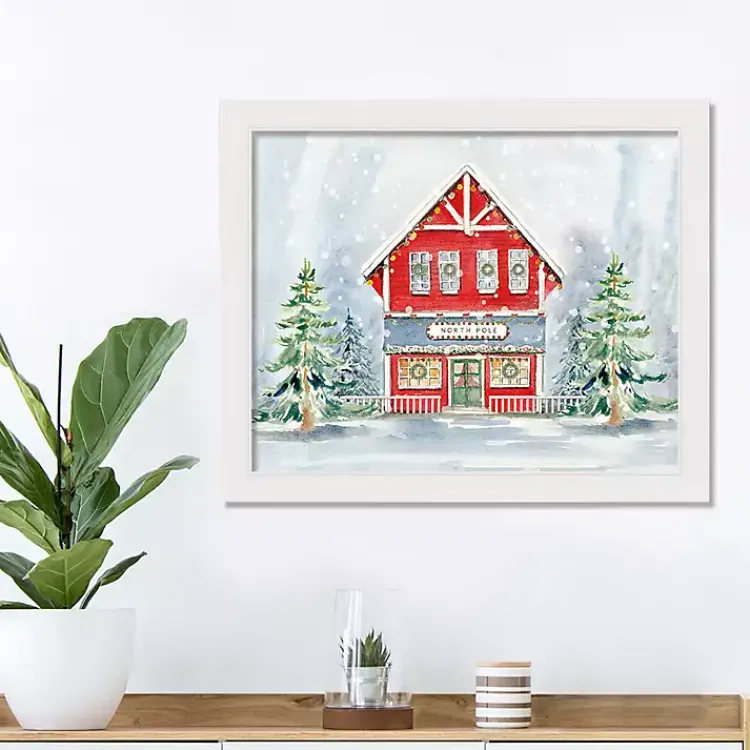 Christmas Art & Wall Decor>Kirklands Home Snowy North Pole House Framed Canvas Art Print