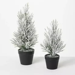 Christmas Arrangements & Garland>Kirklands Home Snowy Potted Mini Pine Trees, Set of 2