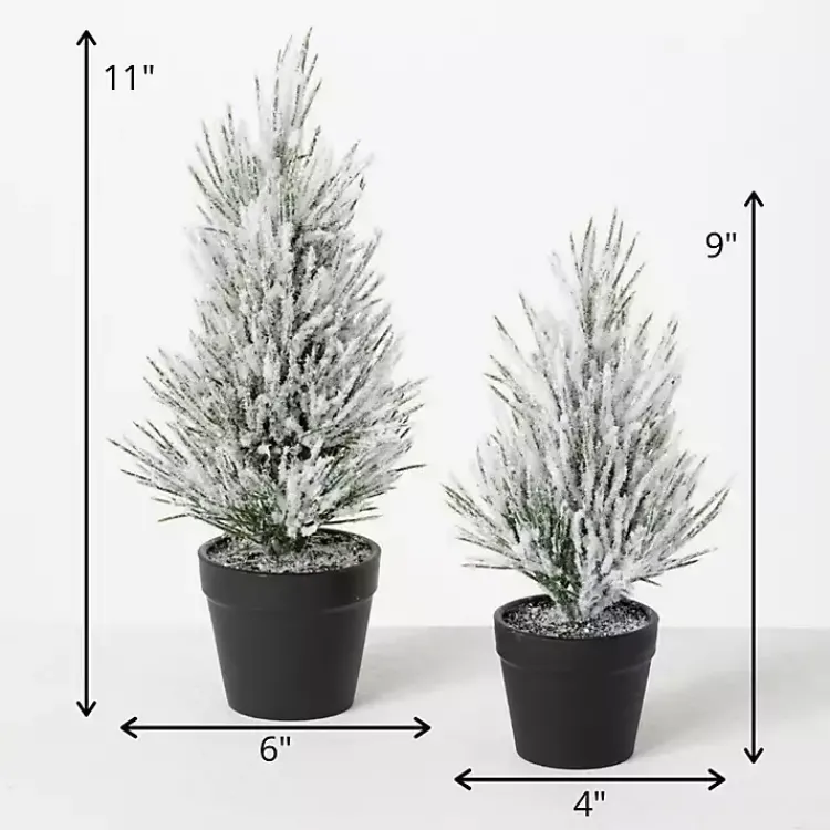 Christmas Arrangements & Garland>Kirklands Home Snowy Potted Mini Pine Trees, Set of 2
