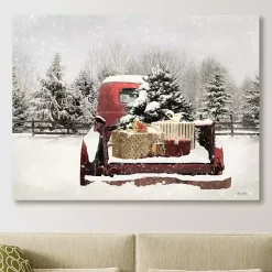 Christmas Art & Wall Decor>Kirklands Home Snowy Presents and Red Truck Canvas Art Print