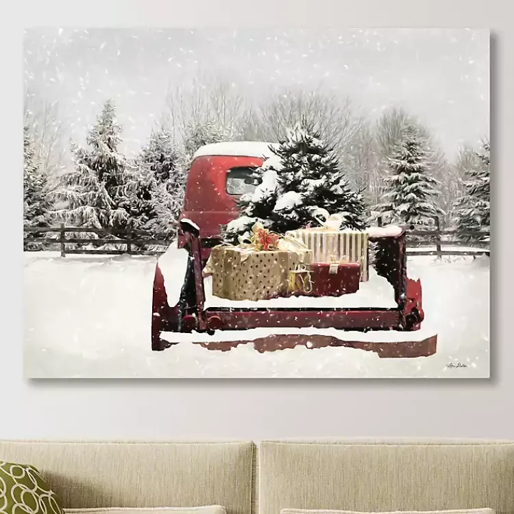 Christmas Art & Wall Decor>Kirklands Home Snowy Presents and Red Truck Canvas Art Print