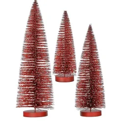 Christmas Decorations>Kirklands Home Snowy Bristle Christmas Trees, Set of 3 Red