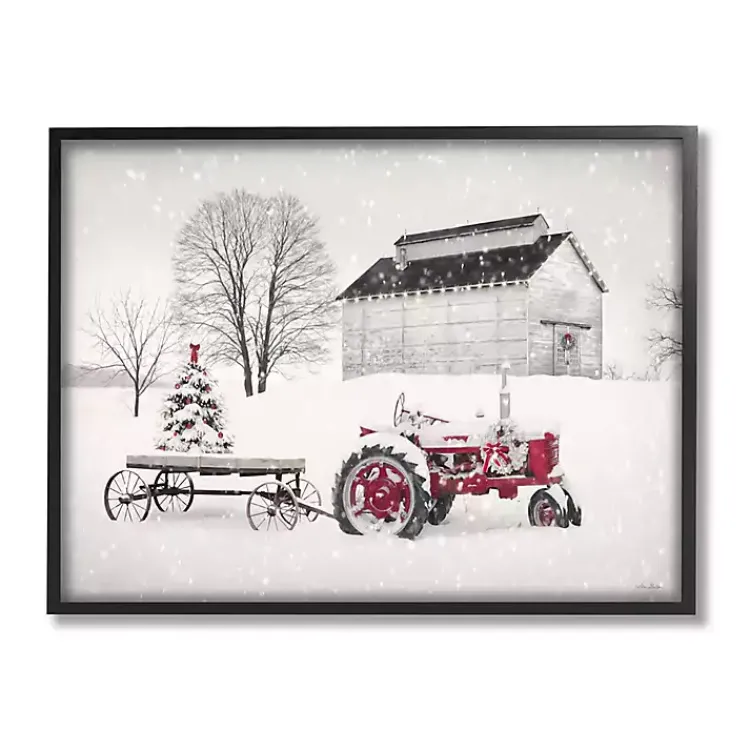 Christmas Art & Wall Decor>Kirklands Home Snowy Red Tractor Framed Art Print White