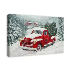 Christmas Art & Wall Decor>Kirklands Home Snowy Red Truck Christmas Canvas Art Print