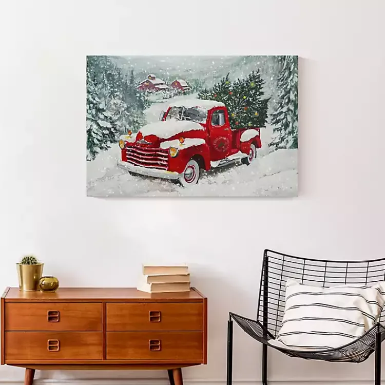 Christmas Art & Wall Decor>Kirklands Home Snowy Red Truck Christmas Canvas Art Print