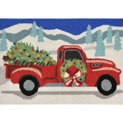 Outdoor Christmas Decorations>Kirklands Home Snowy Red Truck Doormat, 24x36