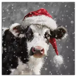 Christmas Art & Wall Decor>Kirklands Home Snowy Santa Cow Canvas Art Print