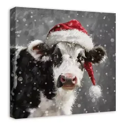 Christmas Art & Wall Decor>Kirklands Home Snowy Santa Cow Canvas Art Print