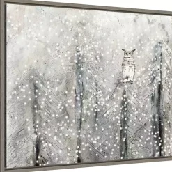 Christmas Art & Wall Decor>Kirklands Home Snowy Scene with Owl Canvas Wall Plaque
