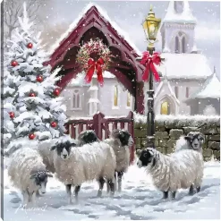 Christmas Art & Wall Decor>Kirklands Home Snowy Sheep Christmas Canvas Art Print Multi